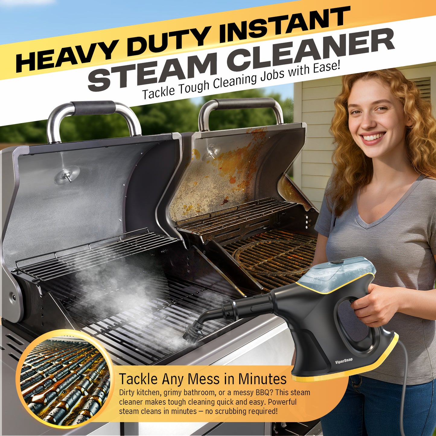 Heavy Duty Steam Cleaner with Continuous Spray & Safety Lock, Multipurpose Handheld Steamer for Home Use, 15S Fast Heating Steamer with 9PC Accessories for Car Furniture Kitchen Grout and Upholstery