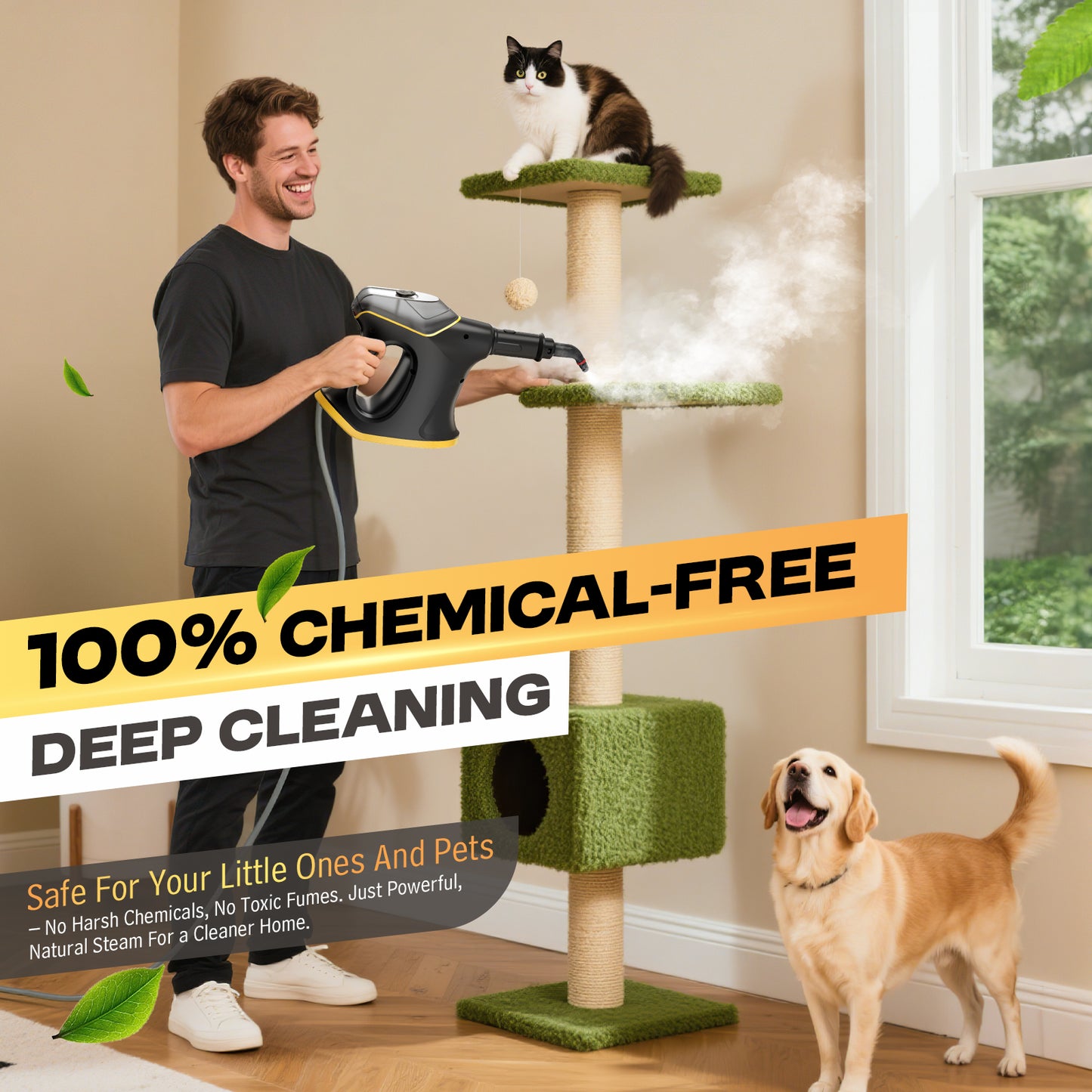 Heavy Duty Steam Cleaner with Continuous Spray & Safety Lock, Multipurpose Handheld Steamer for Home Use, 15S Fast Heating Steamer with 9PC Accessories for Car Furniture Kitchen Grout and Upholstery