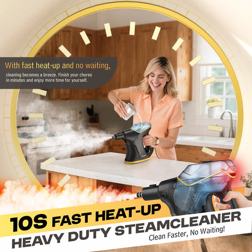 Heavy Duty Steam Cleaner with Continuous Spray & Safety Lock, Multipurpose Handheld Steamer for Home Use, 15S Fast Heating Steamer with 9PC Accessories for Car Furniture Kitchen Grout and Upholstery