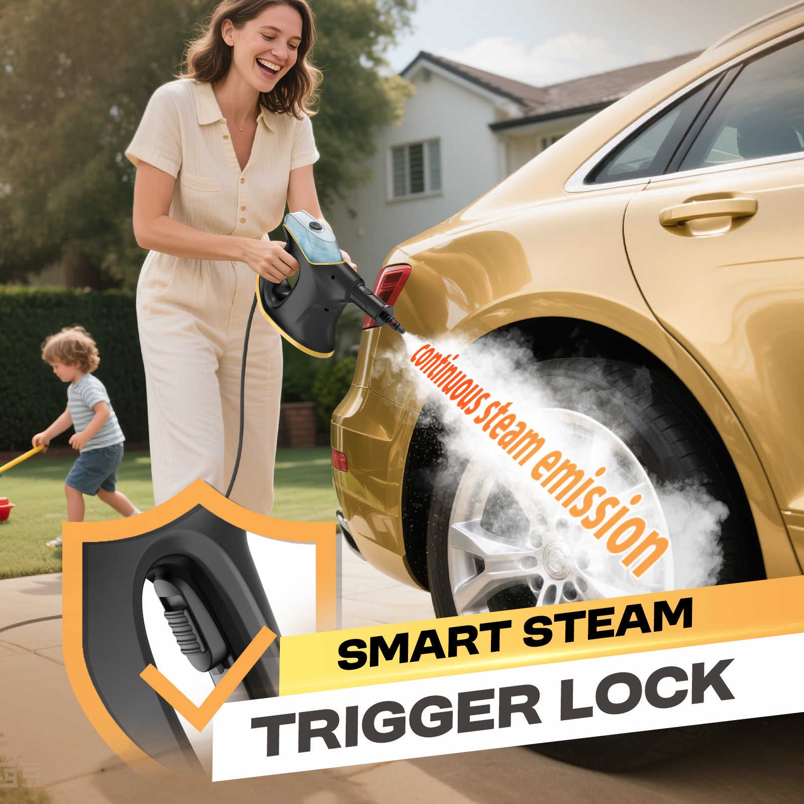 Heavy Duty Steam Cleaner with Continuous Spray & Safety Lock, Multipurpose Handheld Steamer for Home Use, 15S Fast Heating Steamer with 9PC Accessories for Car Furniture Kitchen Grout and Upholstery