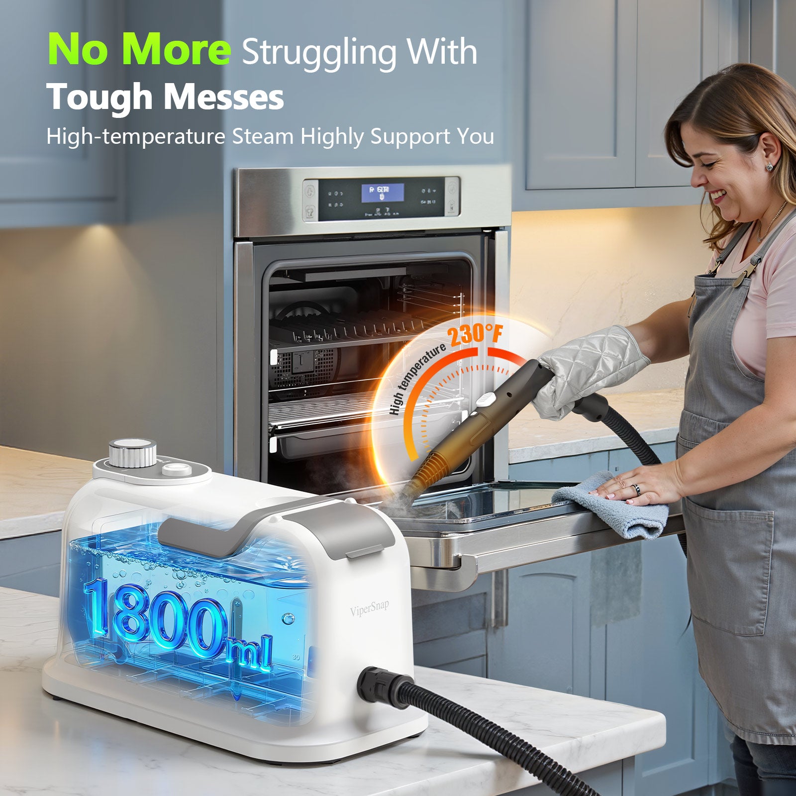 60.87OZ High-Pressure Steam Cleaner, 10S Rapid Heat-Up & 16Pcs Multi-Surface Home Use Steam Cleaner, Chemical-Free Portable Steamer for Cleaning Car Detailing, Grease, Grout, Tile, Dirt, Furniture