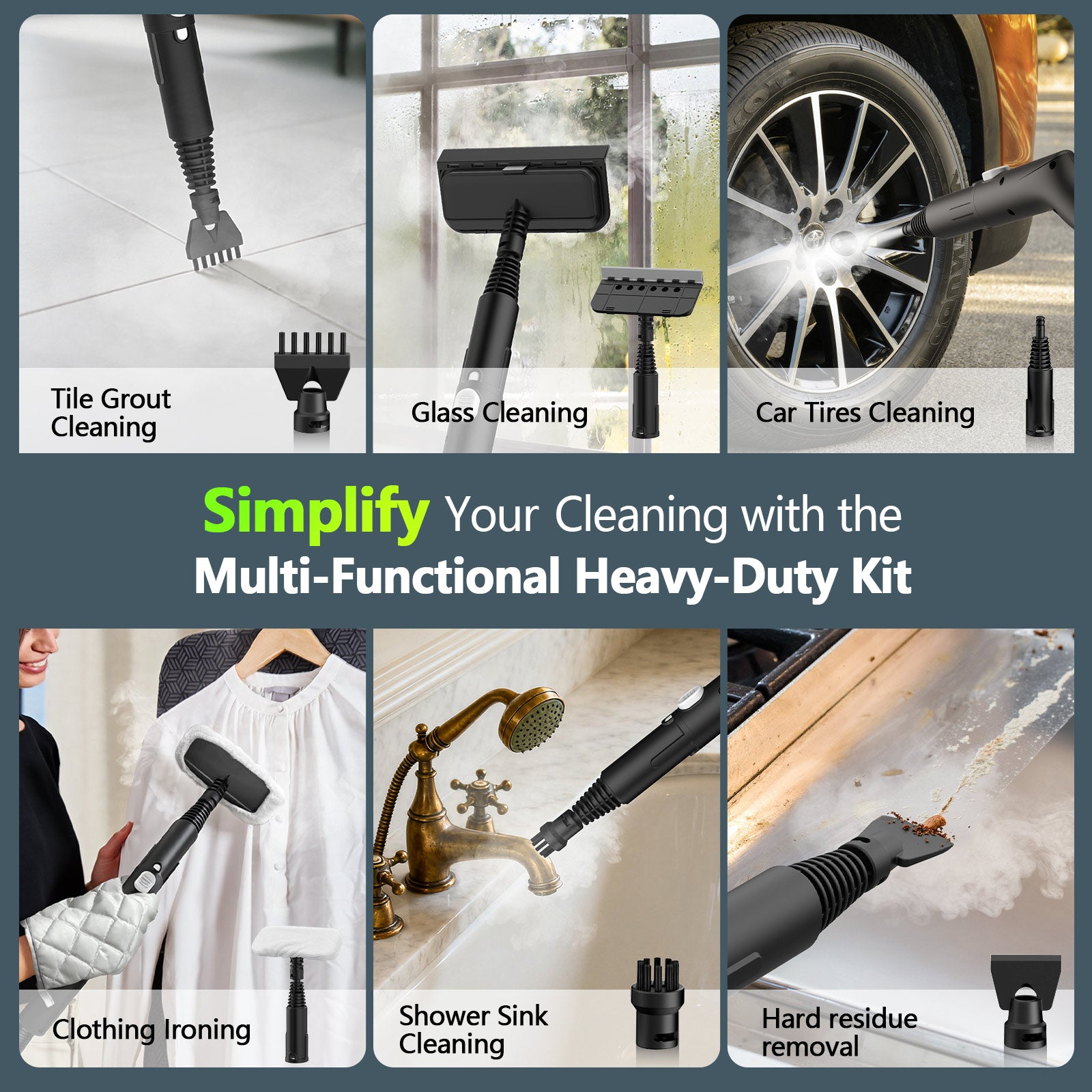 60.87OZ High-Pressure Steam Cleaner, 10S Rapid Heat-Up & 16Pcs Multi-Surface Home Use Steam Cleaner, Chemical-Free Portable Steamer for Cleaning Car Detailing, Grease, Grout, Tile, Dirt, Furniture